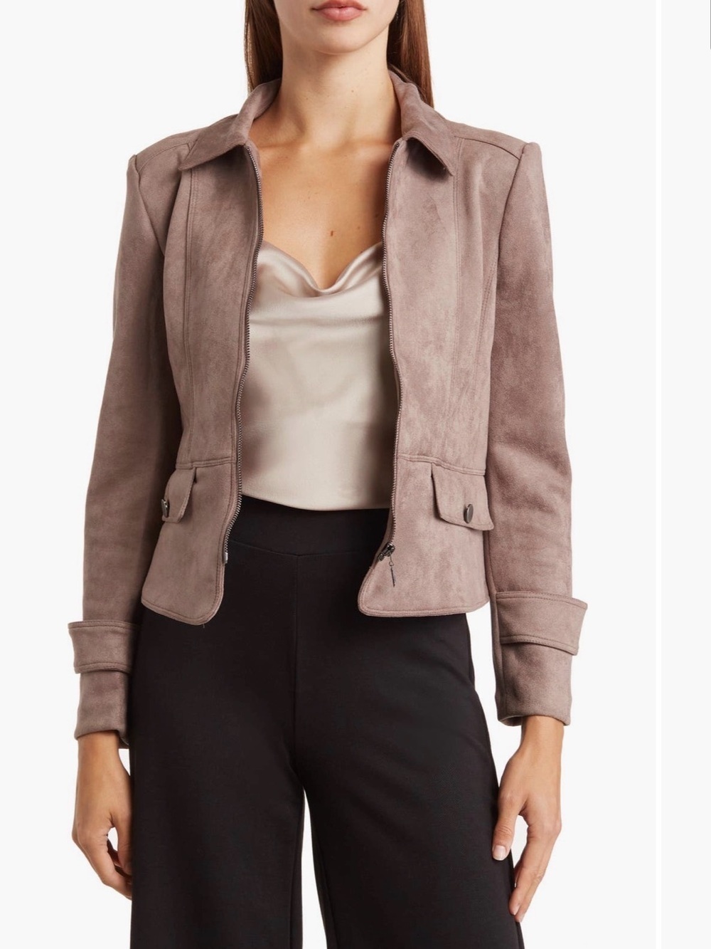 Tahari Taupe Suede-Look Women's Jacket